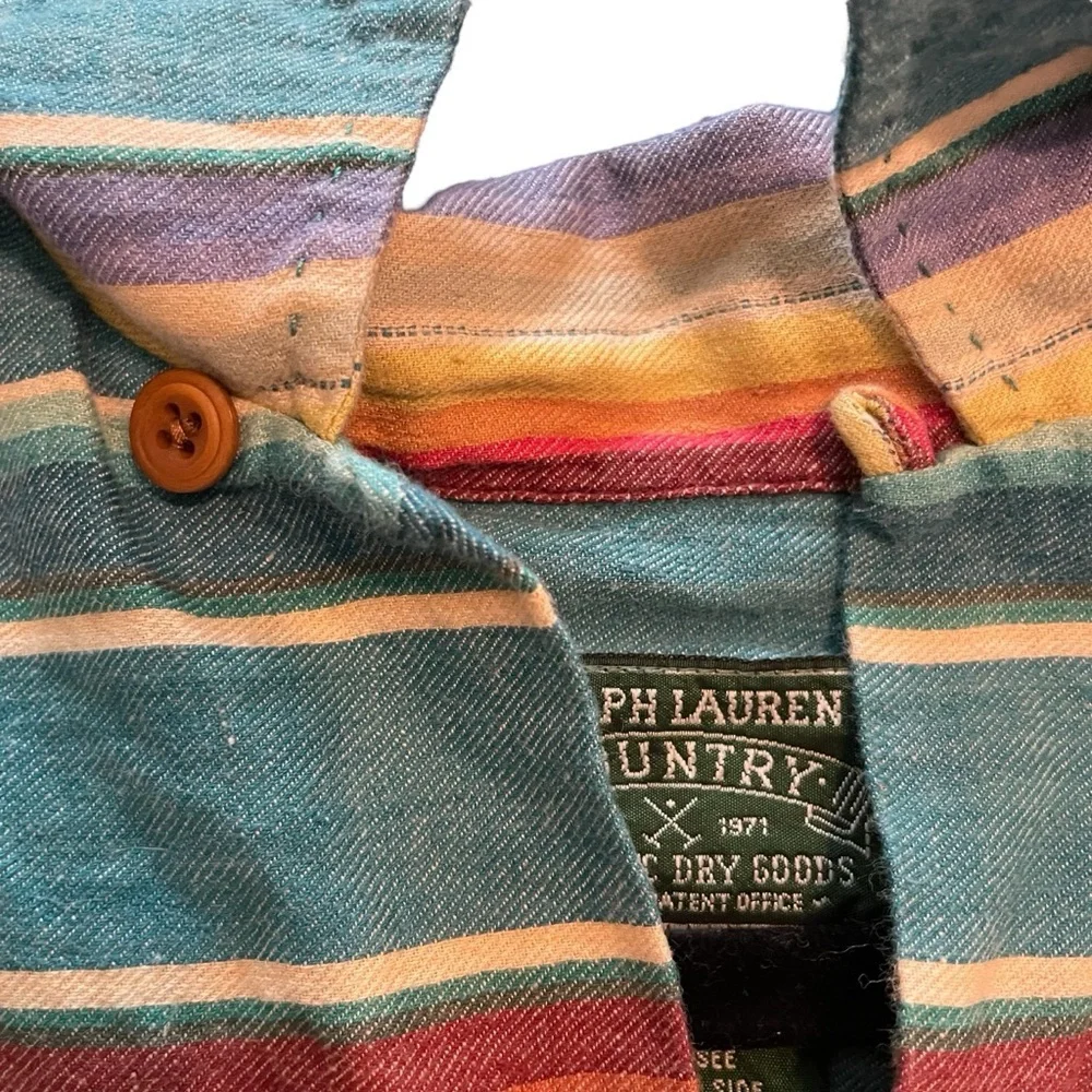 RALPH LAUREN COUNTRY Southwestern Serape Long Sleeve Cropped Cotton Shirt Small